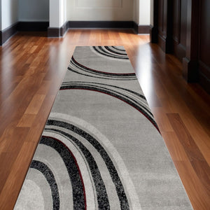 HomeRoots 10' Gray Abstract Power Loom Runner Rug - Modern Artistry for Hallways with Plush Comfort & Durability 2' x 13' 393807