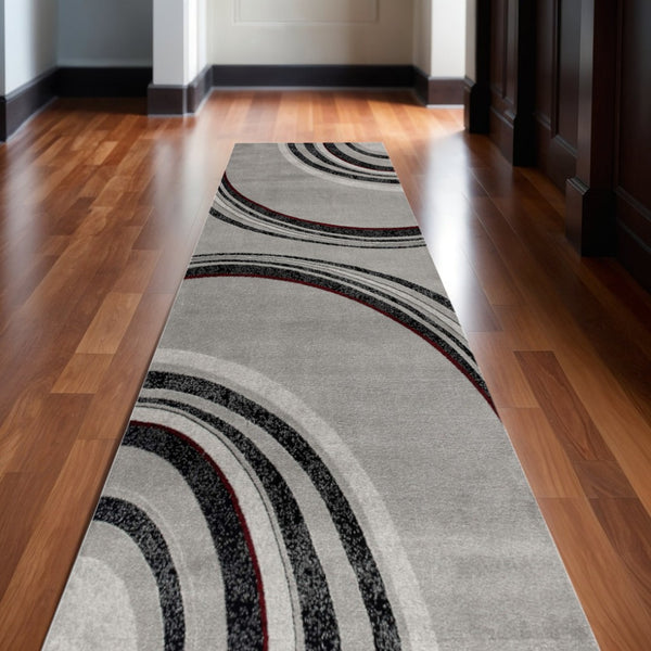 HomeRoots 10' Gray Abstract Power Loom Runner Rug - Modern Artistry for Hallways with Plush Comfort & Durability 2' x 13' 393807