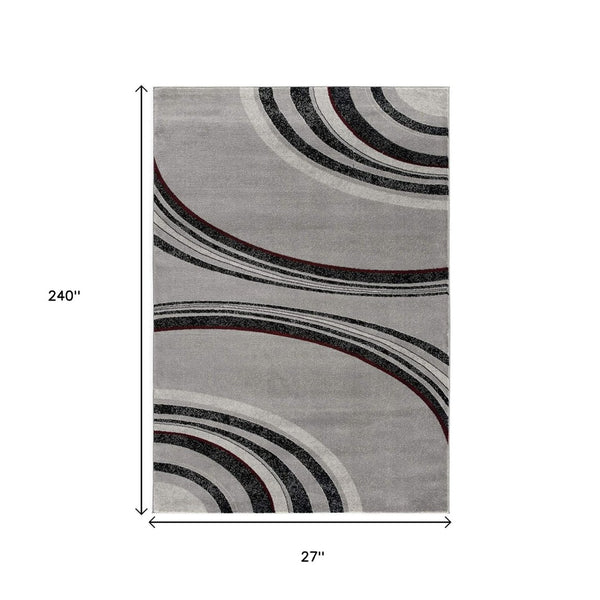 HomeRoots 10' Gray Abstract Power Loom Runner Rug - Modern Artistry for Hallways with Plush Comfort & Durability 2' x 20' 393809