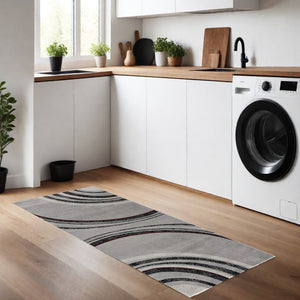 Homeroots 8' Gray And Black Geometric Power Loom Runner Rug  Olefin 393813