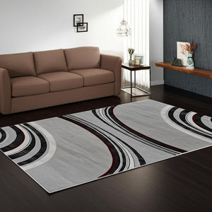 HomeRoots 10' Gray Abstract Power Loom Runner Rug - Modern Artistry for Hallways with Plush Comfort & Durability 5' X 7' 393816