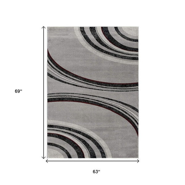 HomeRoots 10' Gray Abstract Power Loom Runner Rug - Modern Artistry for Hallways with Plush Comfort & Durability 5' X 7' 393816