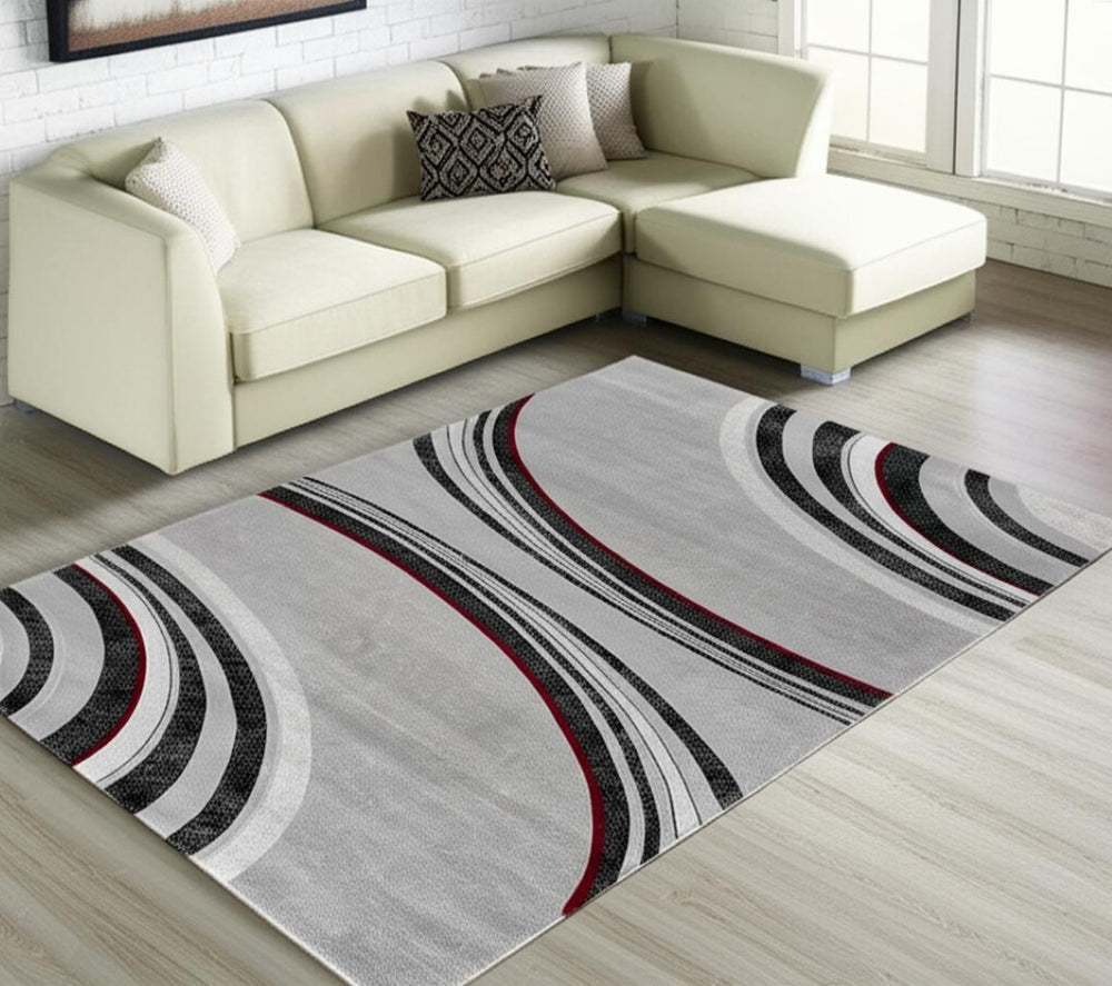 HomeRoots 10' Gray Abstract Power Loom Runner Rug - Modern Artistry for Hallways with Plush Comfort & Durability 6' X 9' 393817