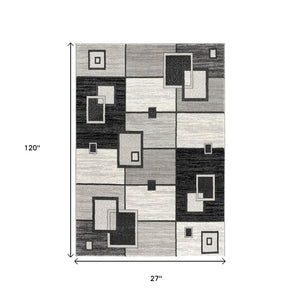 HomeRoots 10' Gray Abstract Power Loom Runner Rug – Modern Geometric Design for Stylish Entryways and Hallways 2' x 10' 393819