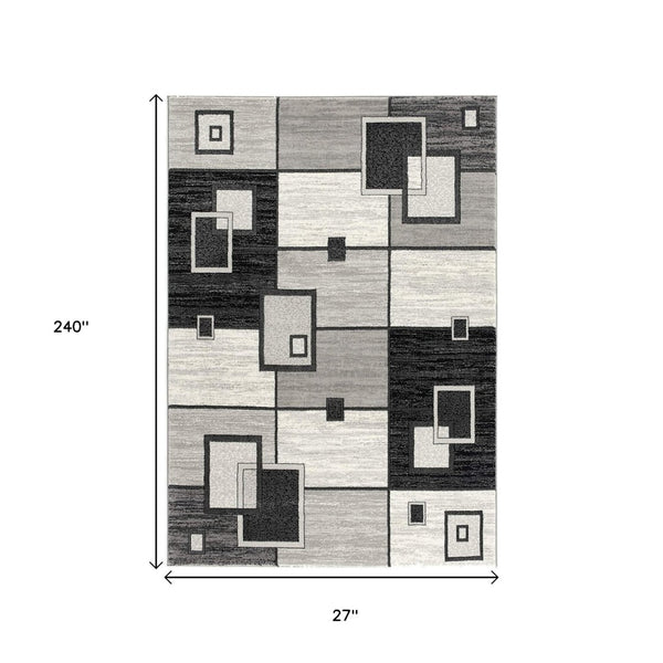 HomeRoots 10' Gray Abstract Power Loom Runner Rug – Modern Geometric Design for Stylish Entryways and Hallways 2'x 20' 393823