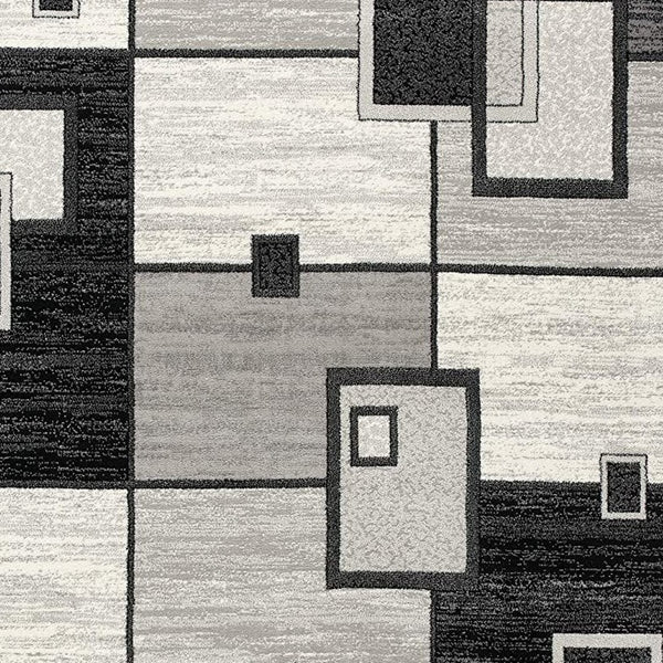 Homeroots 8' Gray And Black Geometric Power Loom Distressed Runner Rug  Olefin 393827