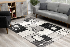 Homeroots 8' Gray And Black Geometric Power Loom Distressed Runner Rug  Olefin 393827