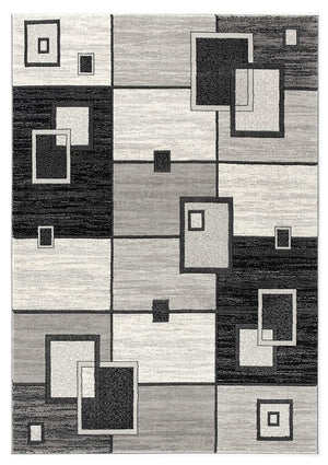 Homeroots 8' Gray And Black Geometric Power Loom Distressed Runner Rug  Olefin 393827