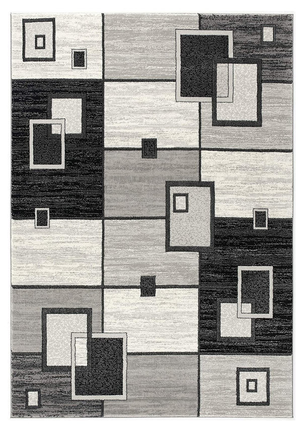 Homeroots 8' Gray And Black Geometric Power Loom Distressed Runner Rug  Olefin 393827