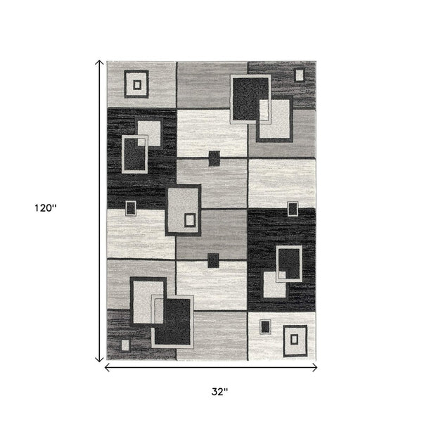 HomeRoots 10' Gray Abstract Power Loom Runner Rug – Modern Geometric Design for Stylish Entryways and Hallways 3' x 10' 393828