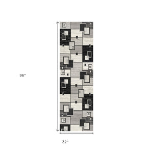 HomeRoots 10' Gray Abstract Power Loom Runner Rug – Modern Geometric Design for Stylish Entryways and Hallways 3' x 8' 393835