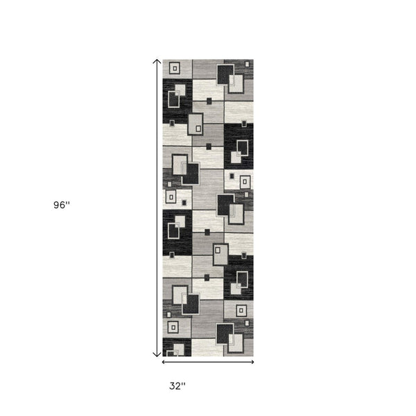 HomeRoots 10' Gray Abstract Power Loom Runner Rug – Modern Geometric Design for Stylish Entryways and Hallways 3' x 8' 393835