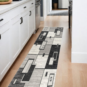 Homeroots 8' Gray Abstract Power Loom Runner Rug  Polypropylene 393835