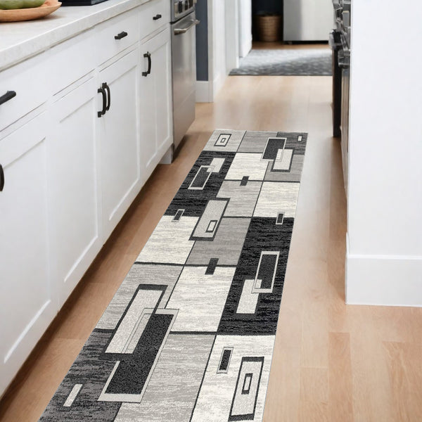 Homeroots 8' Gray Abstract Power Loom Runner Rug  Polypropylene 393835