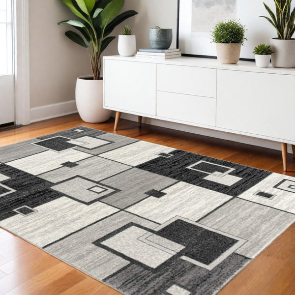 HomeRoots 10' Gray Abstract Power Loom Runner Rug – Modern Geometric Design for Stylish Entryways and Hallways 4' X 6' 393836