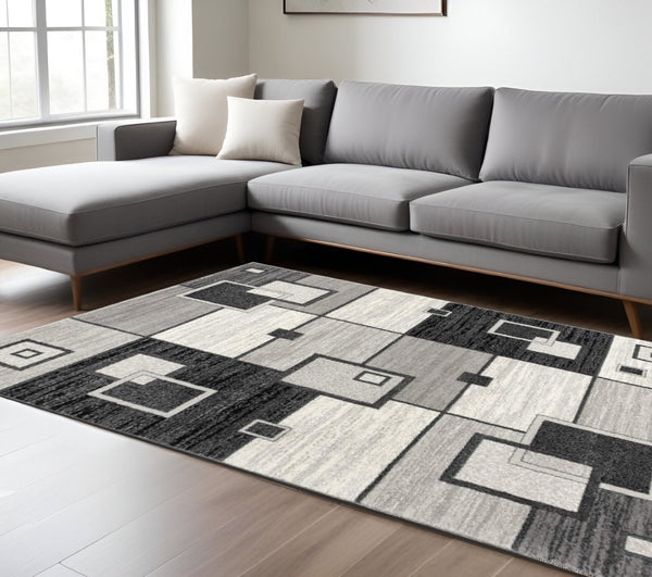 HomeRoots 10' Gray Abstract Power Loom Runner Rug – Modern Geometric Design for Stylish Entryways and Hallways 8' X 10' 393839