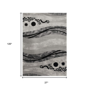 HomeRoots 10' Gray Abstract Runner Rug - Stylish Power-Loomed Design for Hallways, Entryways, and More 2' x 10' 393840