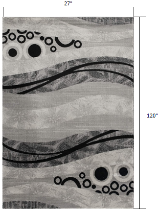 Homeroots 10' Gray Abstract Power Loom Runner Rug  Polypropylene 393840