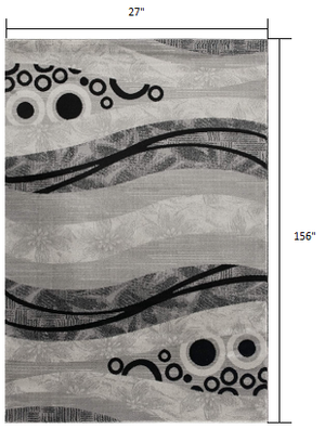 Homeroots 13' Runner Grey Abstract Power Loom Runner Rug  Olefin 393842