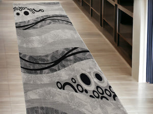 Homeroots 13' Runner Grey Abstract Power Loom Runner Rug  Olefin 393842