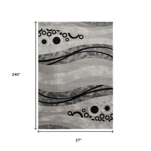 HomeRoots 10' Gray Abstract Runner Rug - Stylish Power-Loomed Design for Hallways, Entryways, and More 2' x 20' 393844