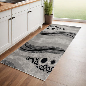 Homeroots 8' Grey Abstract Power Loom Runner Rug  Olefin 393848
