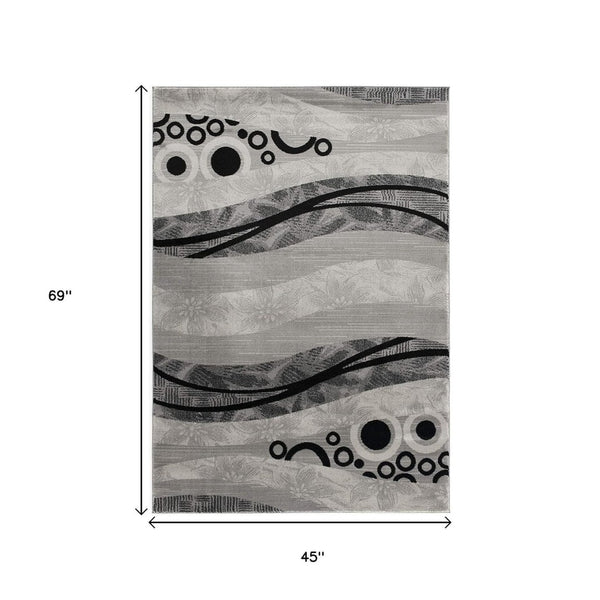 HomeRoots 10' Gray Abstract Runner Rug - Stylish Power-Loomed Design for Hallways, Entryways, and More 4' X 6' 393850