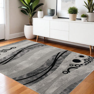 HomeRoots 10' Gray Abstract Runner Rug - Stylish Power-Loomed Design for Hallways, Entryways, and More 4' X 6' 393850