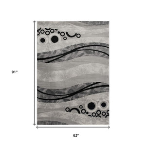 HomeRoots 10' Gray Abstract Runner Rug - Stylish Power-Loomed Design for Hallways, Entryways, and More 5' X 7' 393851