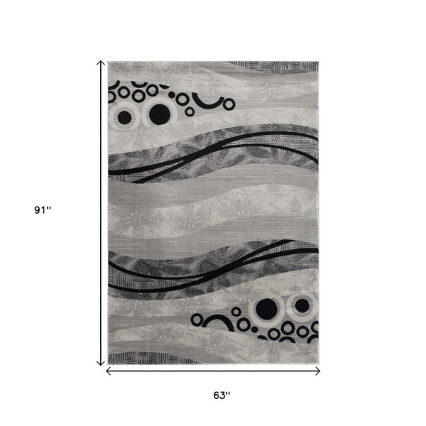 HomeRoots 10' Gray Abstract Runner Rug - Stylish Power-Loomed Design for Hallways, Entryways, and More 5' X 7' 393851