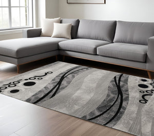 HomeRoots 10' Gray Abstract Runner Rug - Stylish Power-Loomed Design for Hallways, Entryways, and More 6' X 9' 393852
