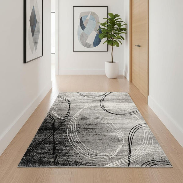 HomeRoots 10' Gray Abstract Power Loom Runner Rug – Modern Chic Elegance for Hallways and Entryways, Soft Comfort 2' x 10' 393854
