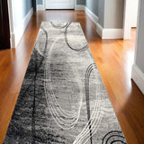 Homeroots 13' Gray And Black Abstract Shag Power Loom Runner Rug  Olefin 393856