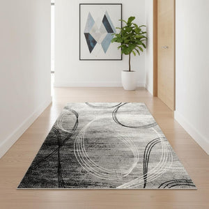 HomeRoots 10' Gray Abstract Power Loom Runner Rug – Modern Chic Elegance for Hallways and Entryways, Soft Comfort 2' x 15' 393857