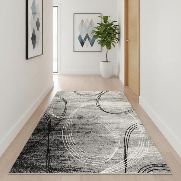HomeRoots 10' Gray Abstract Power Loom Runner Rug – Modern Chic Elegance for Hallways and Entryways, Soft Comfort 2' x 15' 393857