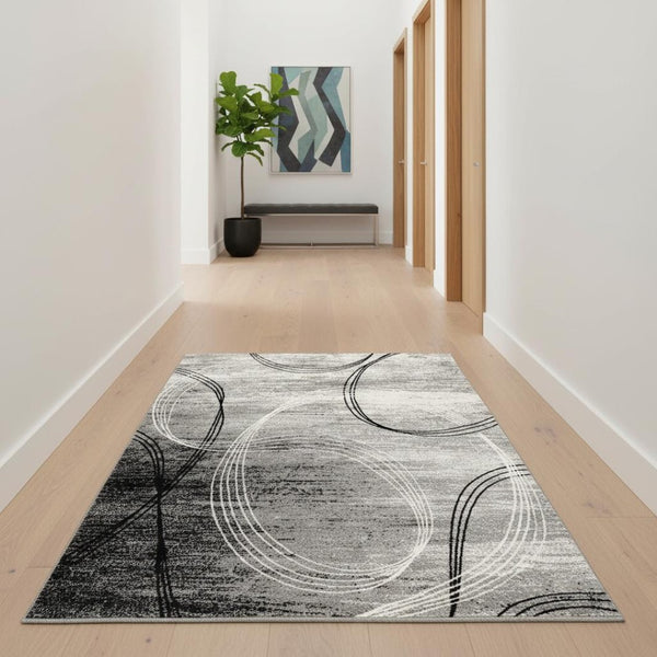 HomeRoots 10' Gray Abstract Power Loom Runner Rug – Modern Chic Elegance for Hallways and Entryways, Soft Comfort 2' x 20' 393858