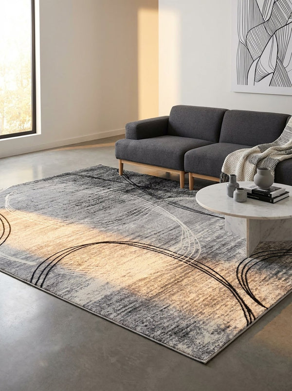 HomeRoots 10' Gray Abstract Power Loom Runner Rug – Modern Chic Elegance for Hallways and Entryways, Soft Comfort 5' X 7' 393865