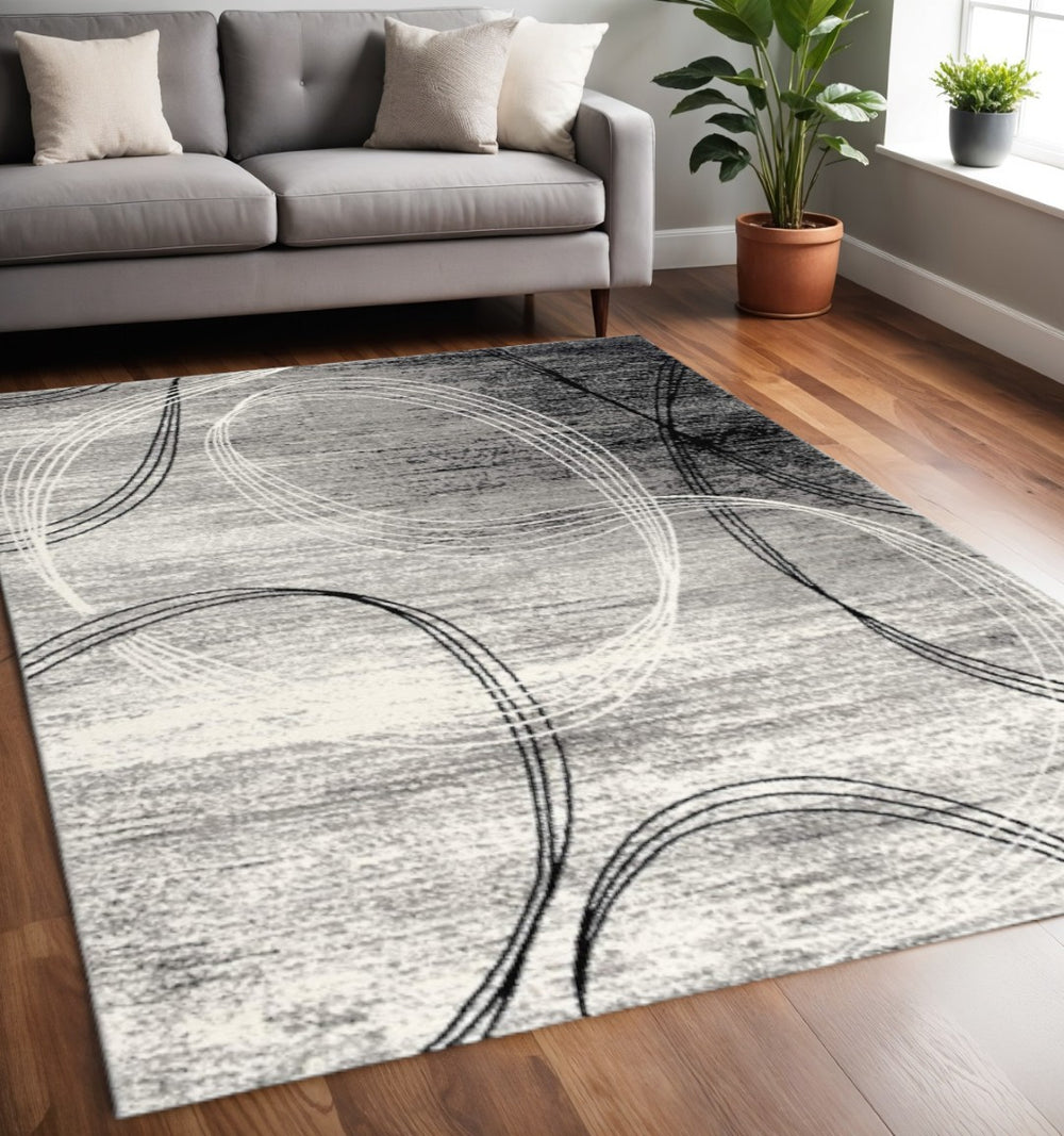 HomeRoots 10' Gray Abstract Power Loom Runner Rug – Modern Chic Elegance for Hallways and Entryways, Soft Comfort 5' X 7' 393865
