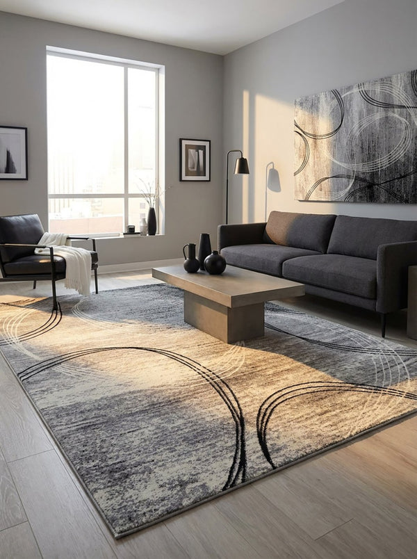 HomeRoots 10' Gray Abstract Power Loom Runner Rug – Modern Chic Elegance for Hallways and Entryways, Soft Comfort 8' X 10' 393867