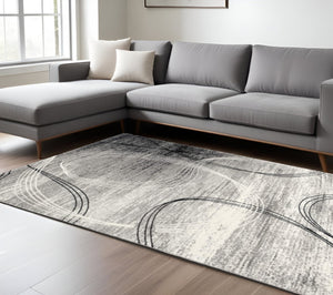 HomeRoots 10' Gray Abstract Power Loom Runner Rug – Modern Chic Elegance for Hallways and Entryways, Soft Comfort 8' X 10' 393867