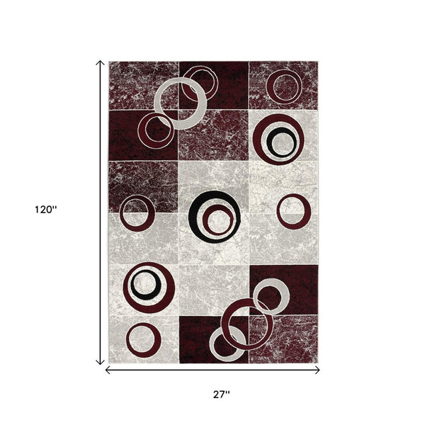 HomeRoots 10' Contemporary Red and White Abstract Runner Rug - Durable, Stain-Resistant Design for High Traffic Areas 2' x 10' 393868