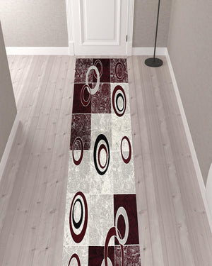 Homeroots 13' Red And White Geometric Power Loom Runner Rug  Olefin 393870