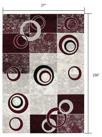 Homeroots 13' Red And White Geometric Power Loom Runner Rug  Olefin 393870