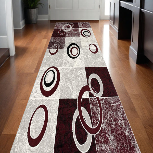 Homeroots 20' Red Abstract Dhurrie Runner Rug  Polypropylene 393872