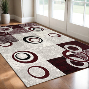 Homeroots 3' X 5' Red Abstract Power Loom Area Rug  Polypropylene 393882