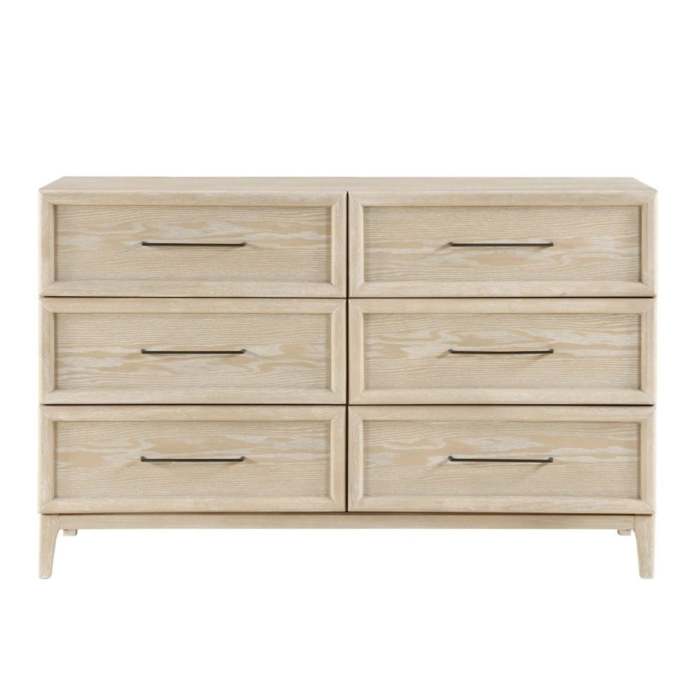 English Elm Contemporary Oak Veneer 6 Drawer Dresser with Ball Bearing Glides for Modern Bedrooms B011P425797