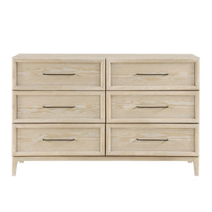English Elm Contemporary Oak Veneer 6 Drawer Dresser with Ball Bearing Glides for Modern Bedrooms B011P425797