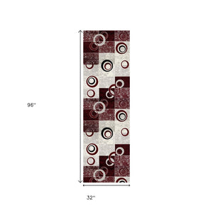 HomeRoots 10' Contemporary Red and White Abstract Runner Rug - Durable, Stain-Resistant Design for High Traffic Areas 3' x 8' 393884