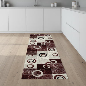 HomeRoots 10' Contemporary Red and White Abstract Runner Rug - Durable, Stain-Resistant Design for High Traffic Areas 3' x 8' 393884