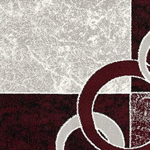 HomeRoots 10' Contemporary Red and White Abstract Runner Rug - Durable, Stain-Resistant Design for High Traffic Areas 5' X 7' 393886